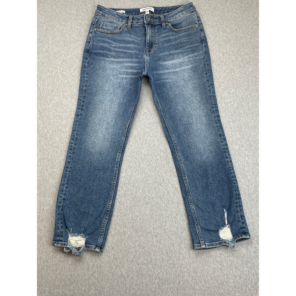 Vigoss Jeans Womens 28 Blue Cotton Stretch Stevie Straight Distressed Hem
